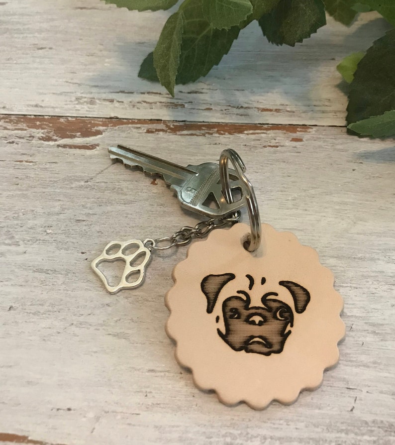 Pug Face Leather Keychain